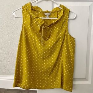J.Crew Yellow Silk Ruffle Neck Polka Dot Blouse - Size 2